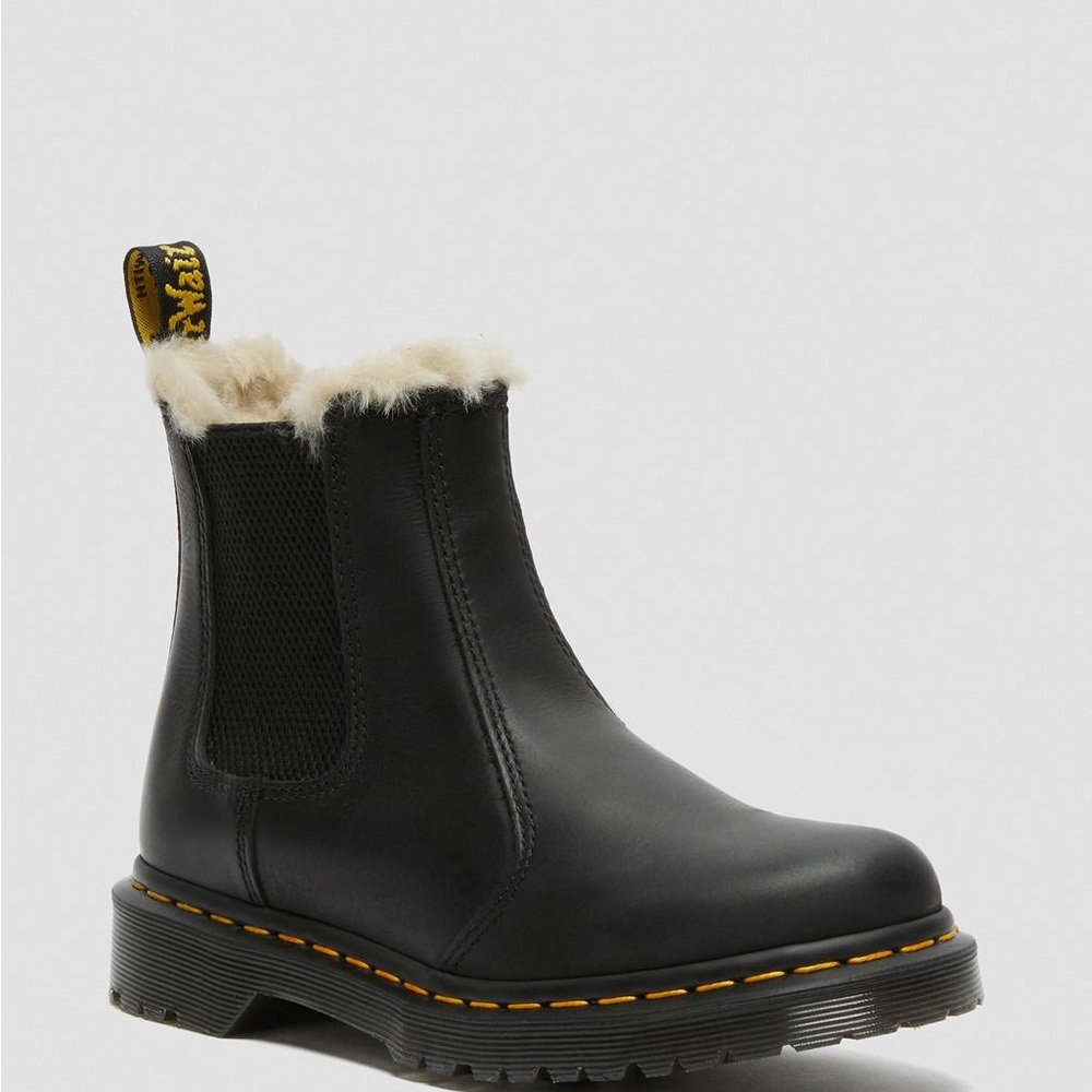 Dr. Martens Black Boots with Cream Fur Lining